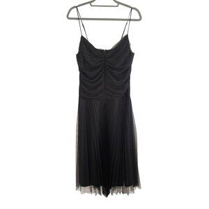 Vintage Betsey Johnson Black Ruched Pleated Tulle Midi Dress Size 12 Y2K